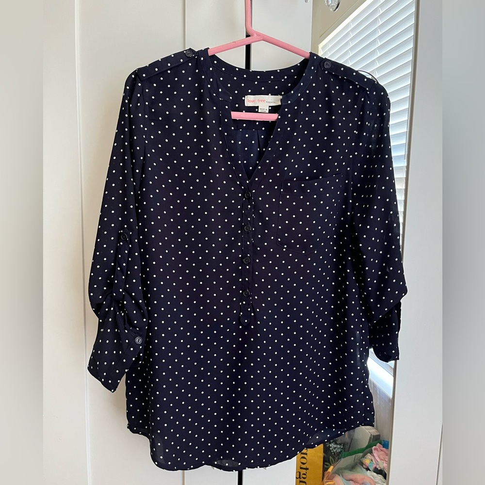 Navy polka dot blouse
